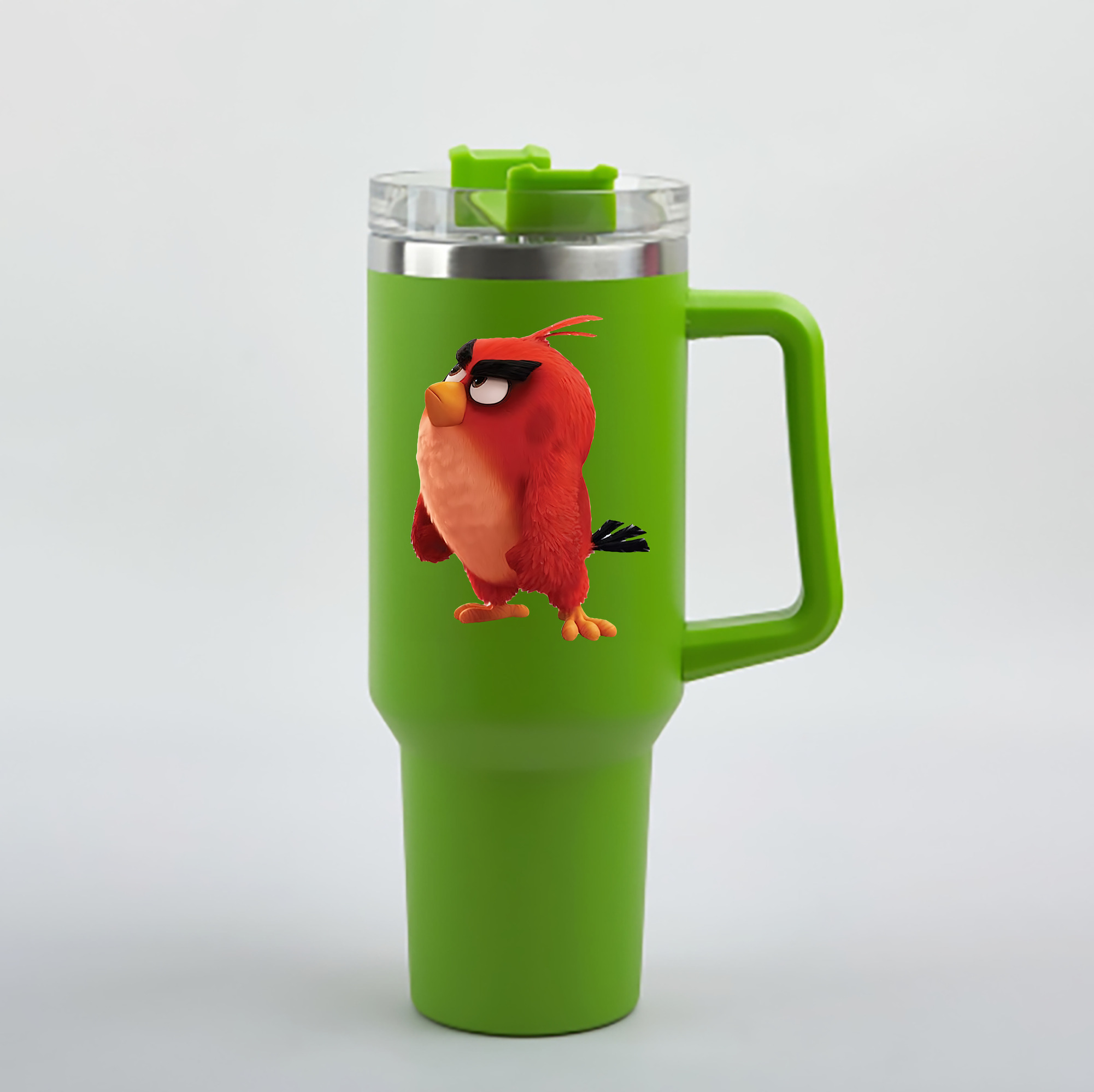 （画像用） Angry Birds アングリーバード 1200mL車用タンブラー - クリスタルステッカー（プラスチックストロー付き）